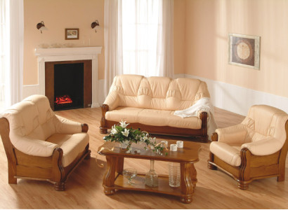 Klassik Sofagarnitur Holz 3+1 Komplettes Set Sitz Polster Couchgarnitur